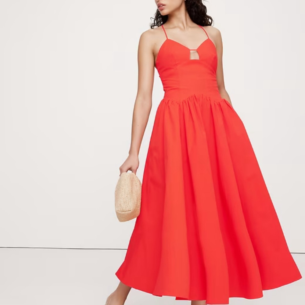 STRETCH-COTTON POPLIN LONG MIDI DRESS